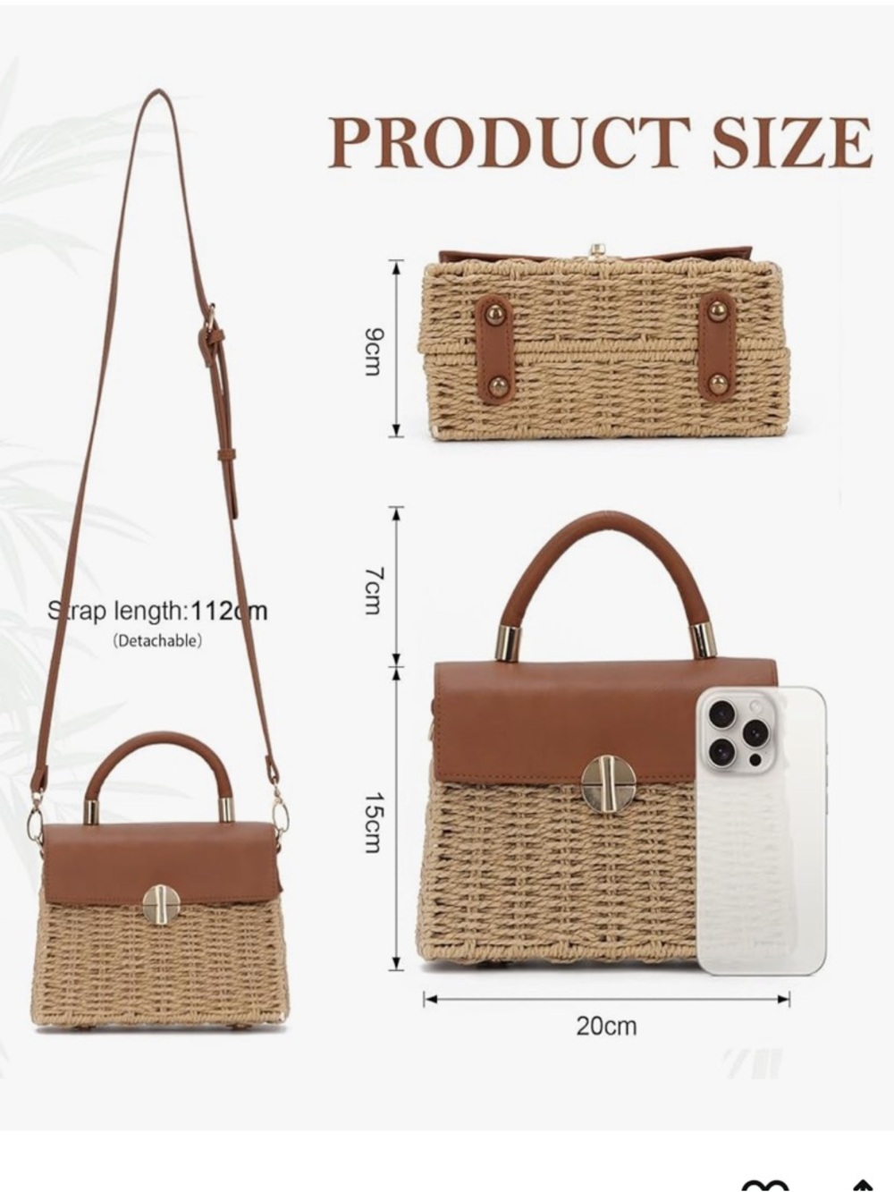 Women's Handbag Wicker Straw Crossbody Rattan Bag Boho Crossbody - Picture 2 of 6